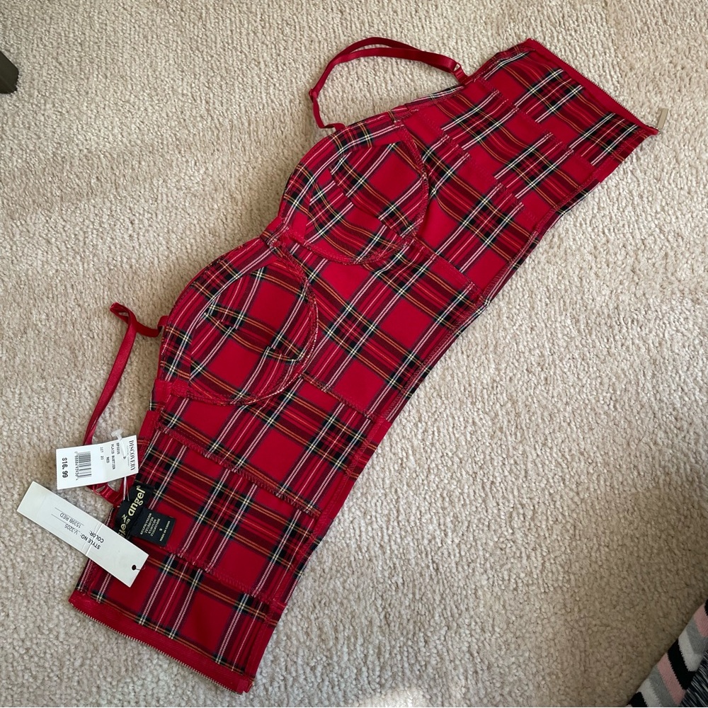 Red Plaid Bustier Crop Top - Picture 6 of 6